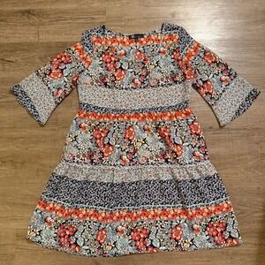 Be by Chetta B Floral Dress Tiered Flared Sleeve 6 Boho Cottagecore Knee Length